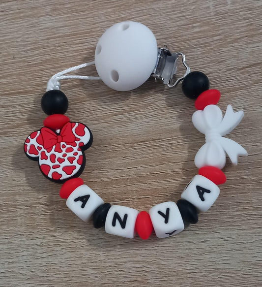 Attache tétine personnalisée, Mouse. Modèle Anya, tête de souris. Cadeau naissance, baby shower, jeunes parents. Création française.